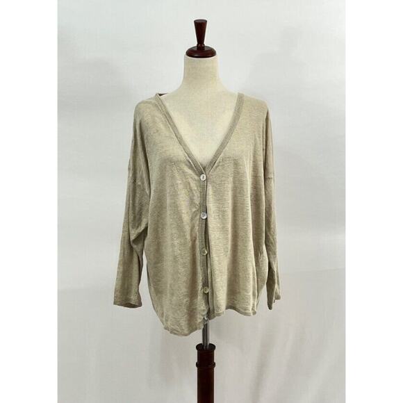 MEGBYDESIGN Sz L Large Beige 100% Linen Button Front Cardigan Sweater - Picture 7 of 8
